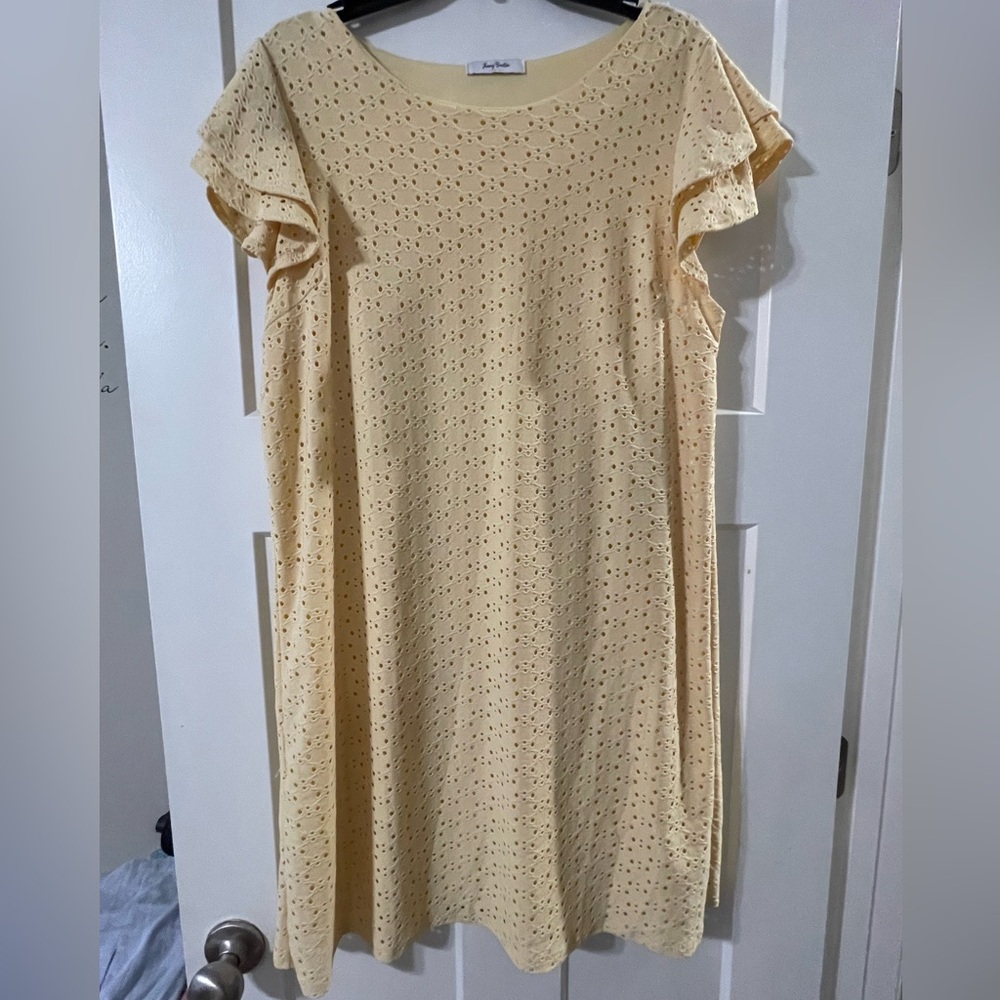 Yellow eyelet shift dress